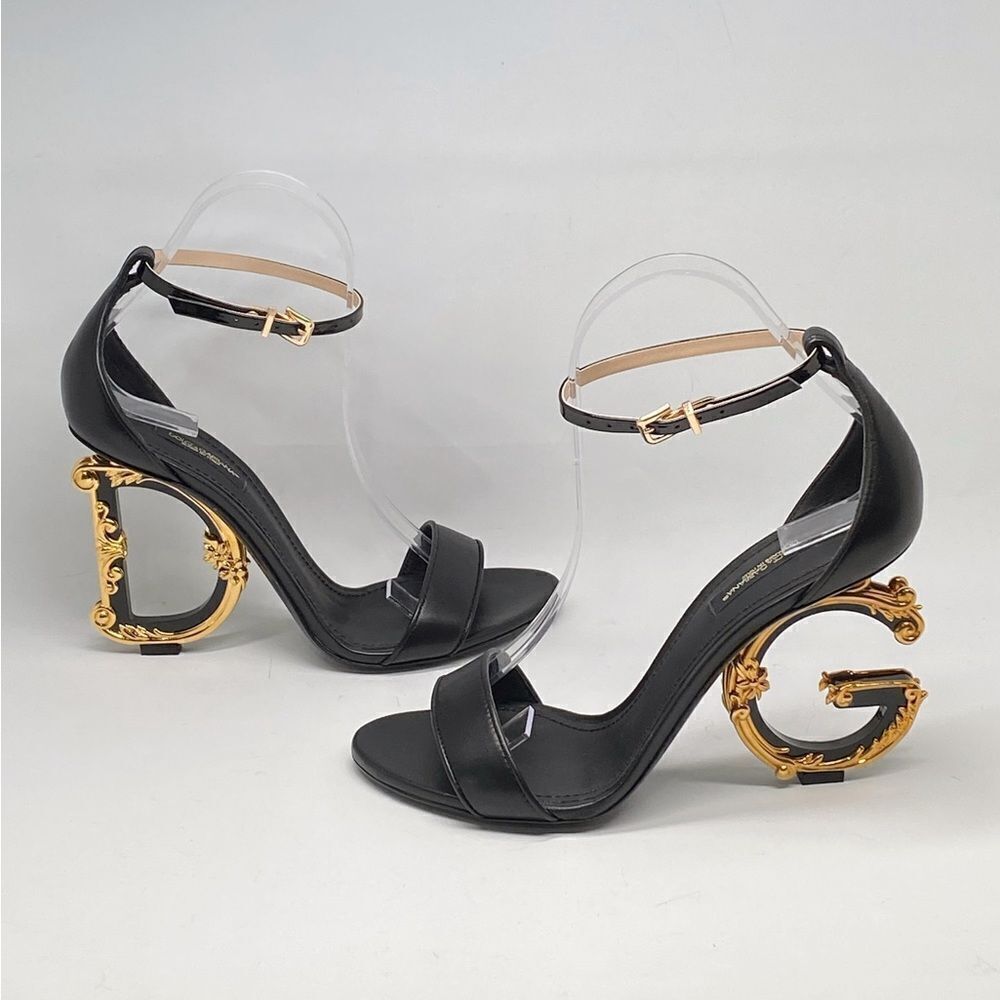 Dolce&Gabbana Sculpted-Heel Baroque DG Leather Sandals size 38